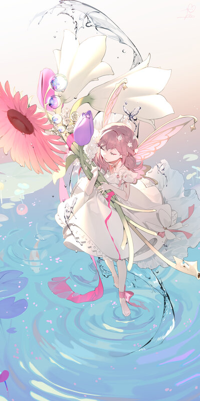 Fairy Holding Flowers — Blue