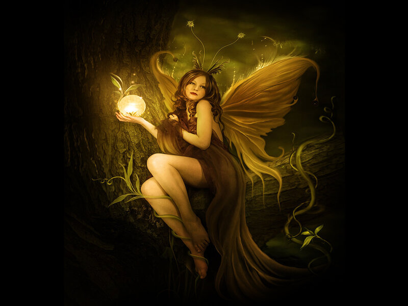 Fairy Holding Glowing Orb — Brown