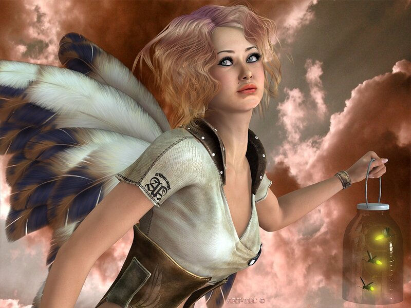 Fairy Holding Lantern — Brown