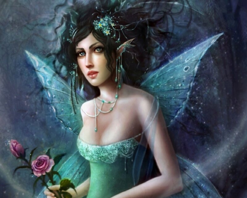 Fairy Holding Roses — Green