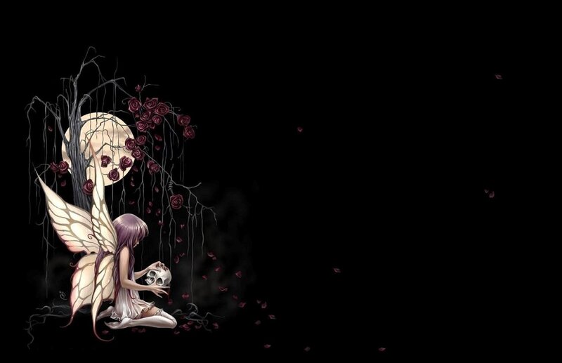 Fairy Holding Skull — Black, Dark