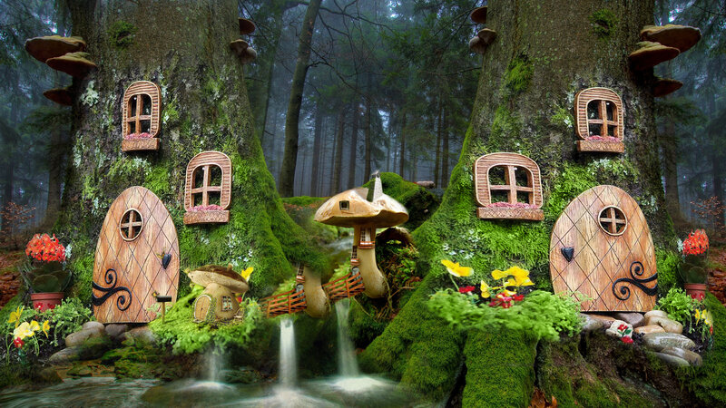 Fairy Houses in Forest — Green