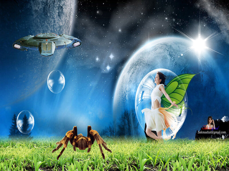 Fairy in a bubble with spaceship