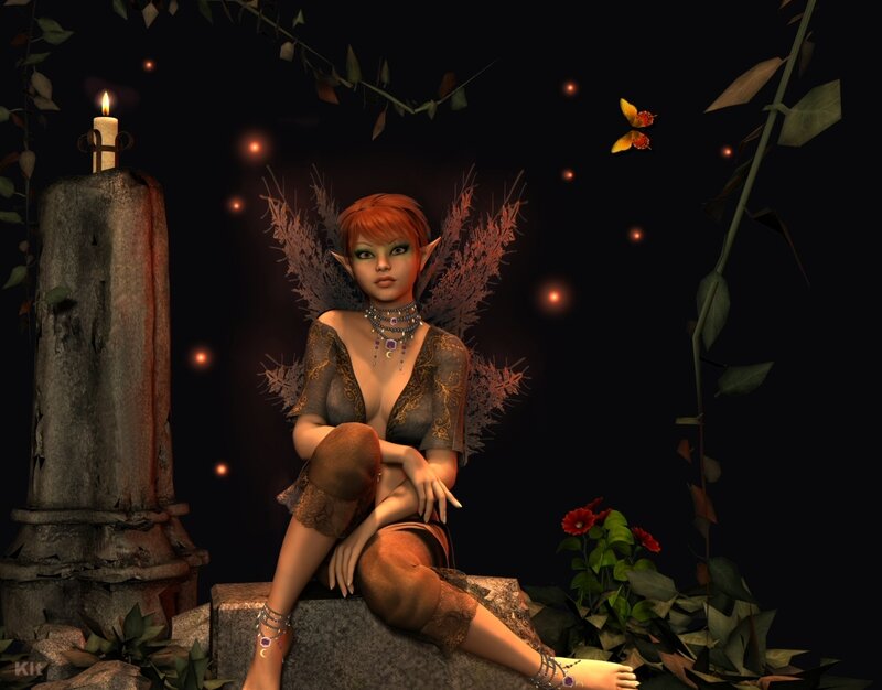 Fairy in a candlelit garden