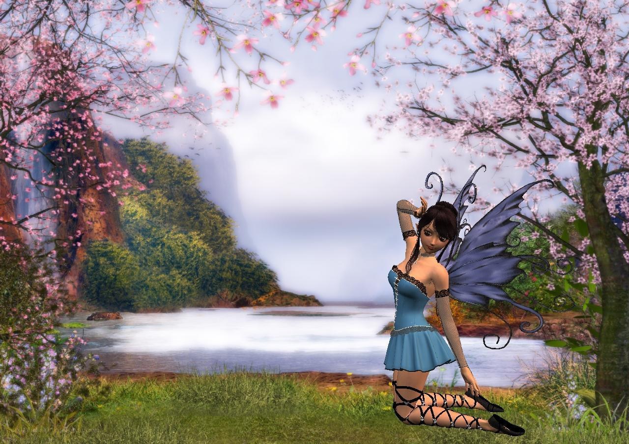 Fairy in a cherry blossom grove
