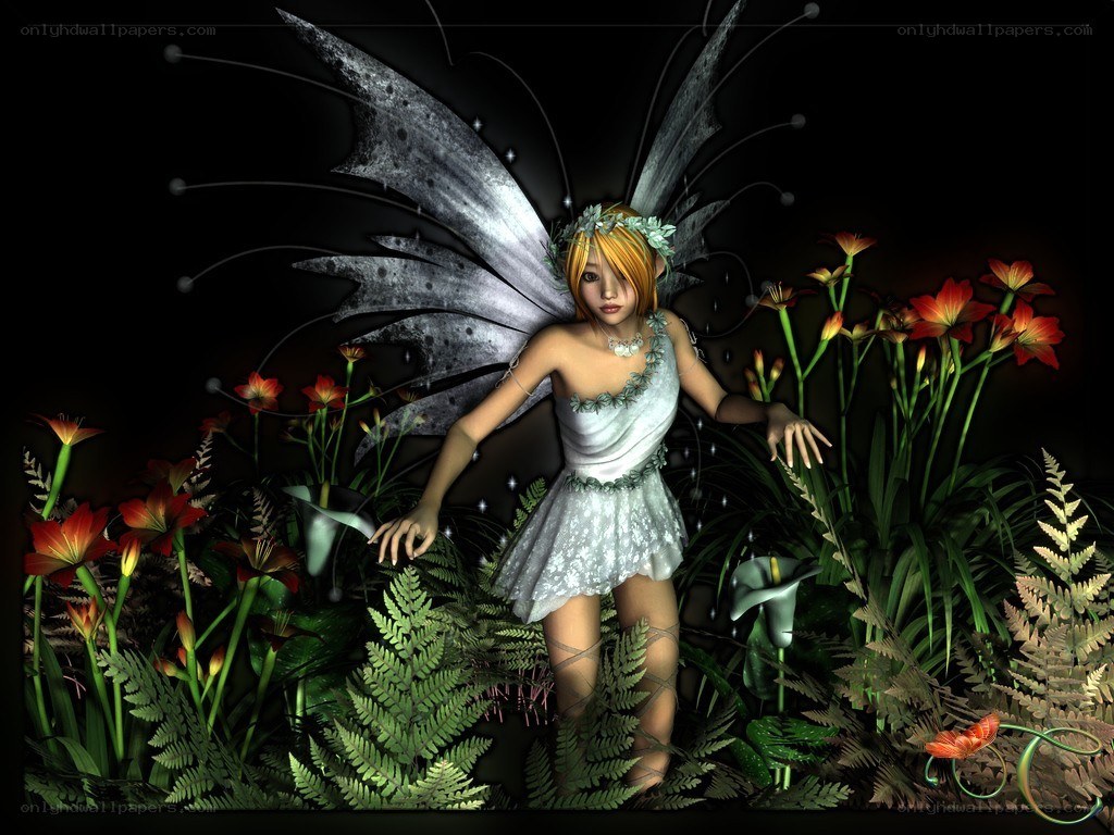 fairy in a dark garden