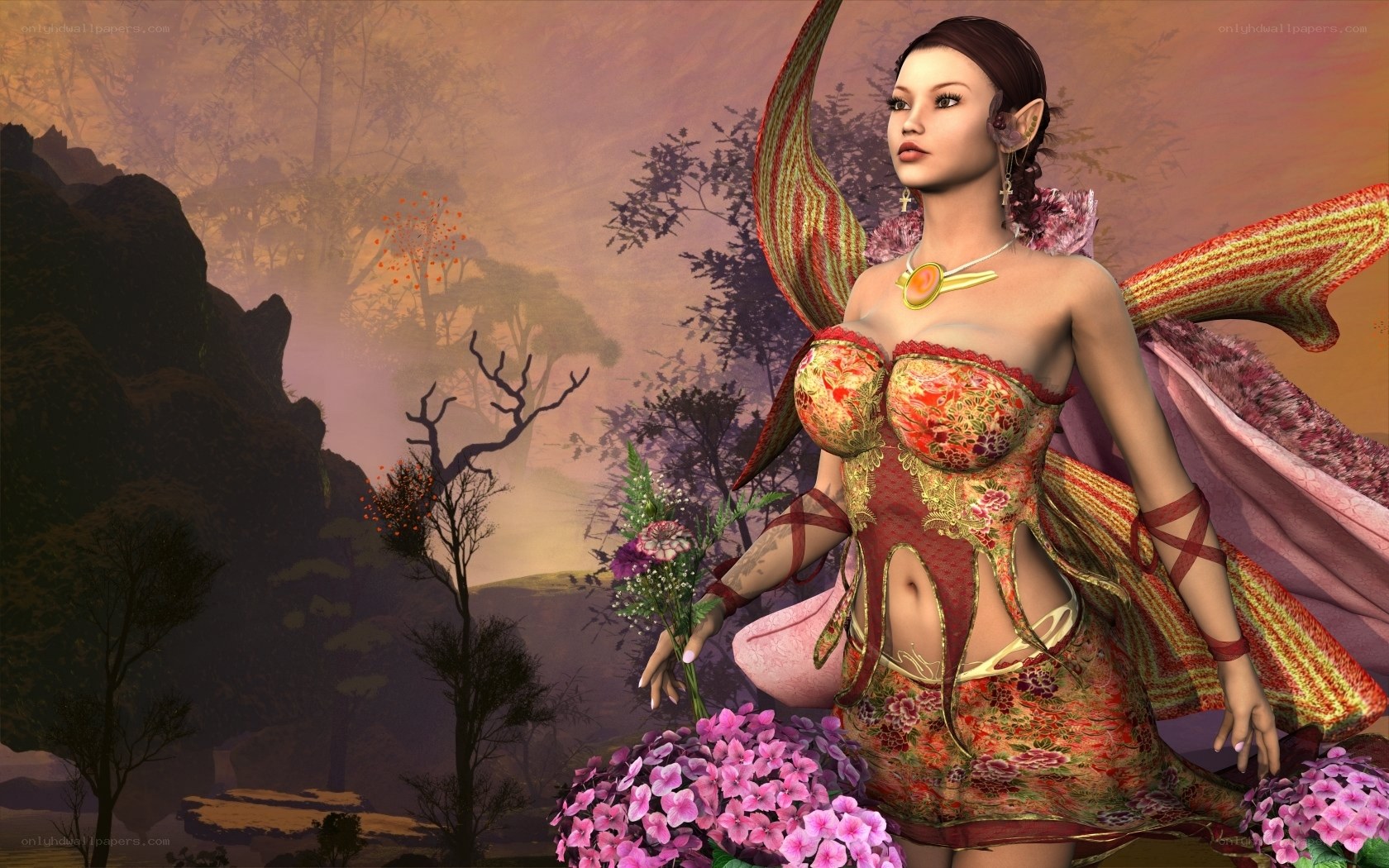 fairy in a floral landscape