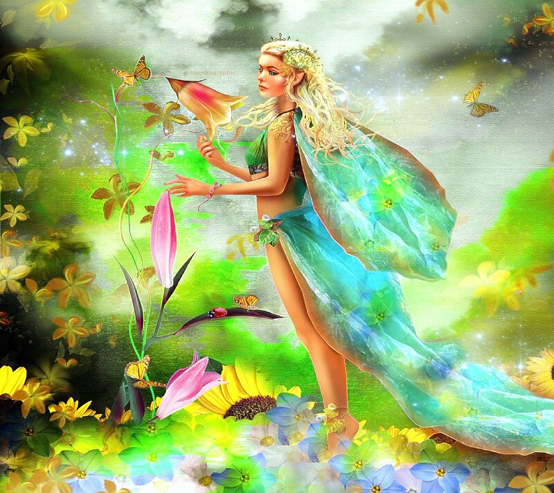 Fairy in a Flower Garden — Green