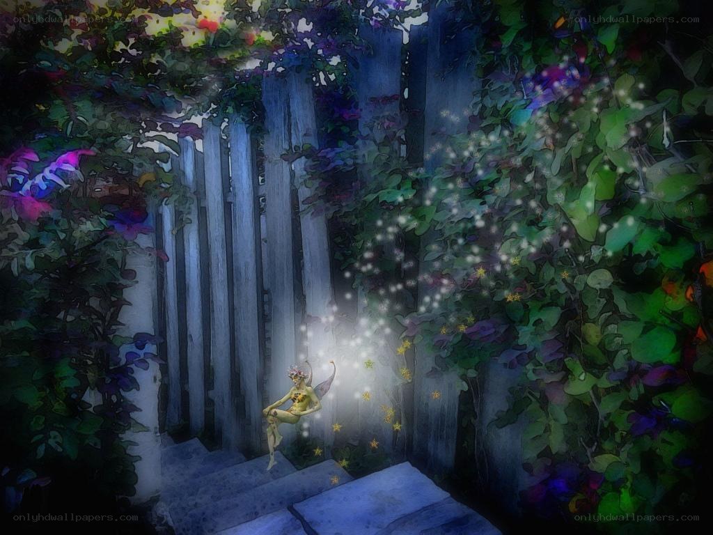 fairy in a garden at night