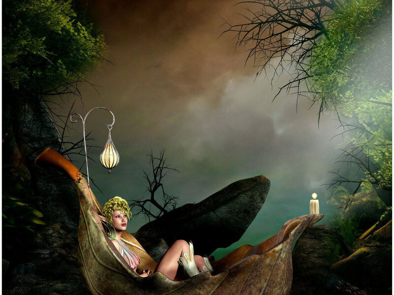Fairy in a leaf boat