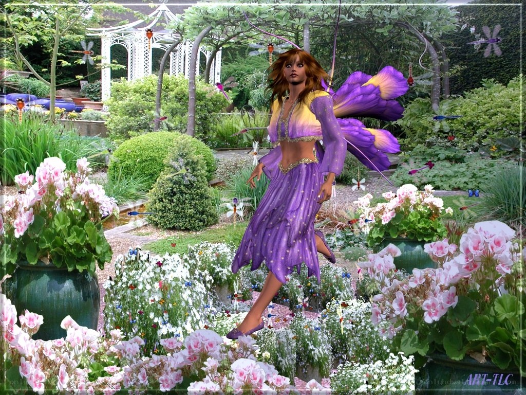 Fairy in a lush garden