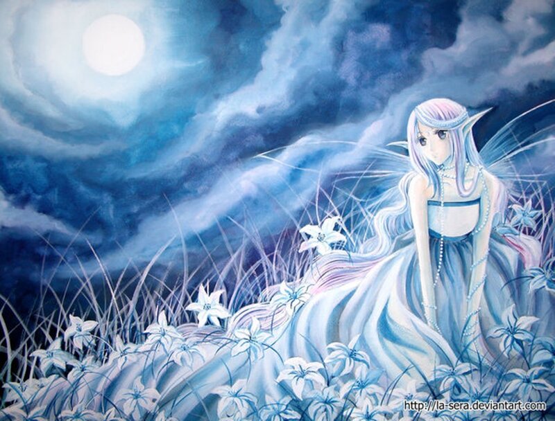 Fairy in a moonlit field