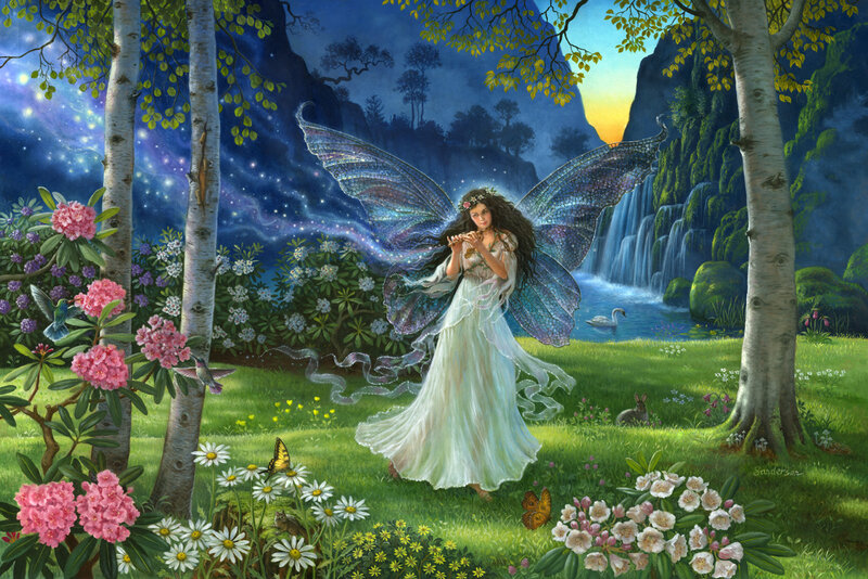 Fairy in a moonlit forest