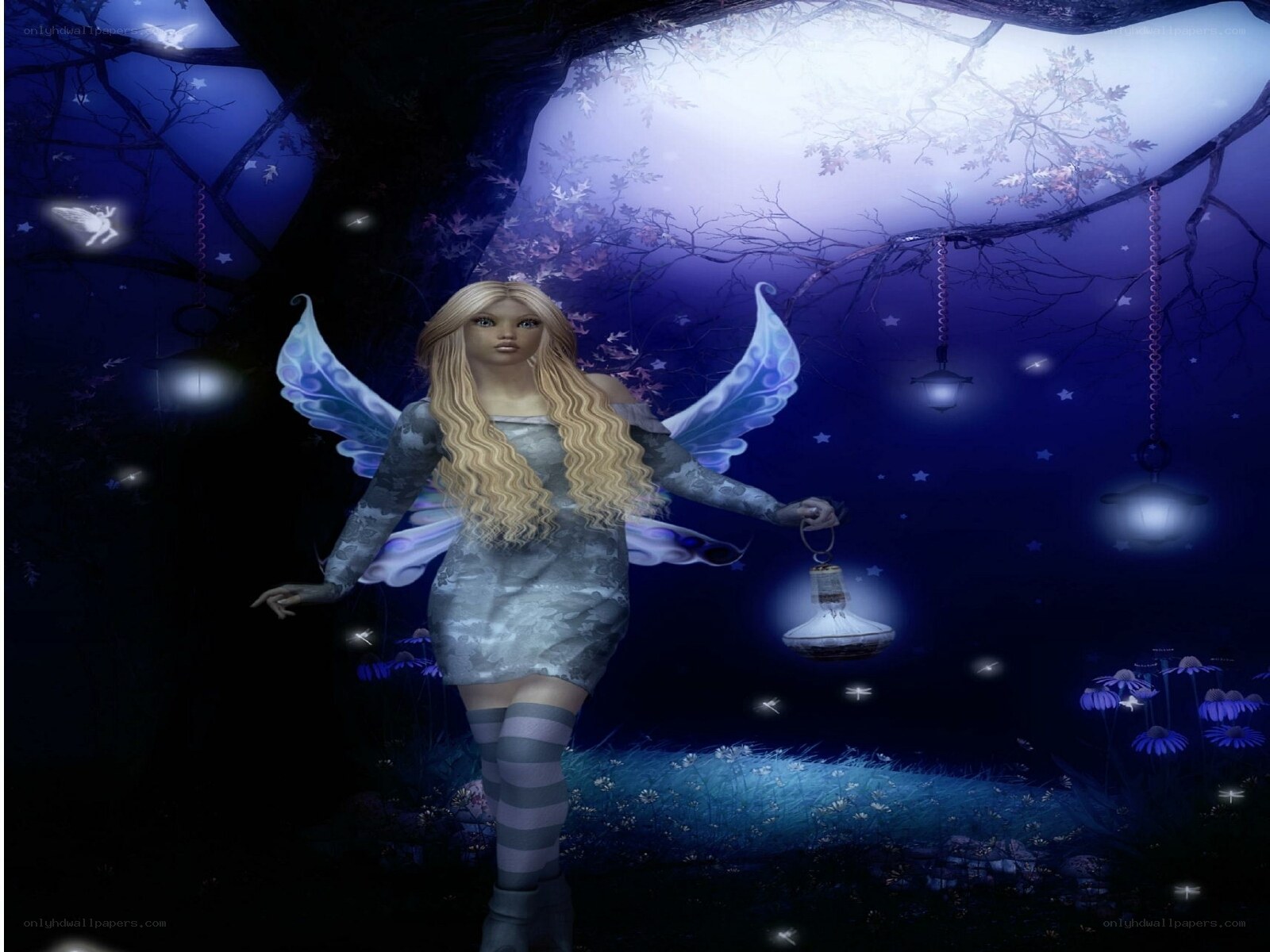 fairy in a moonlit forest