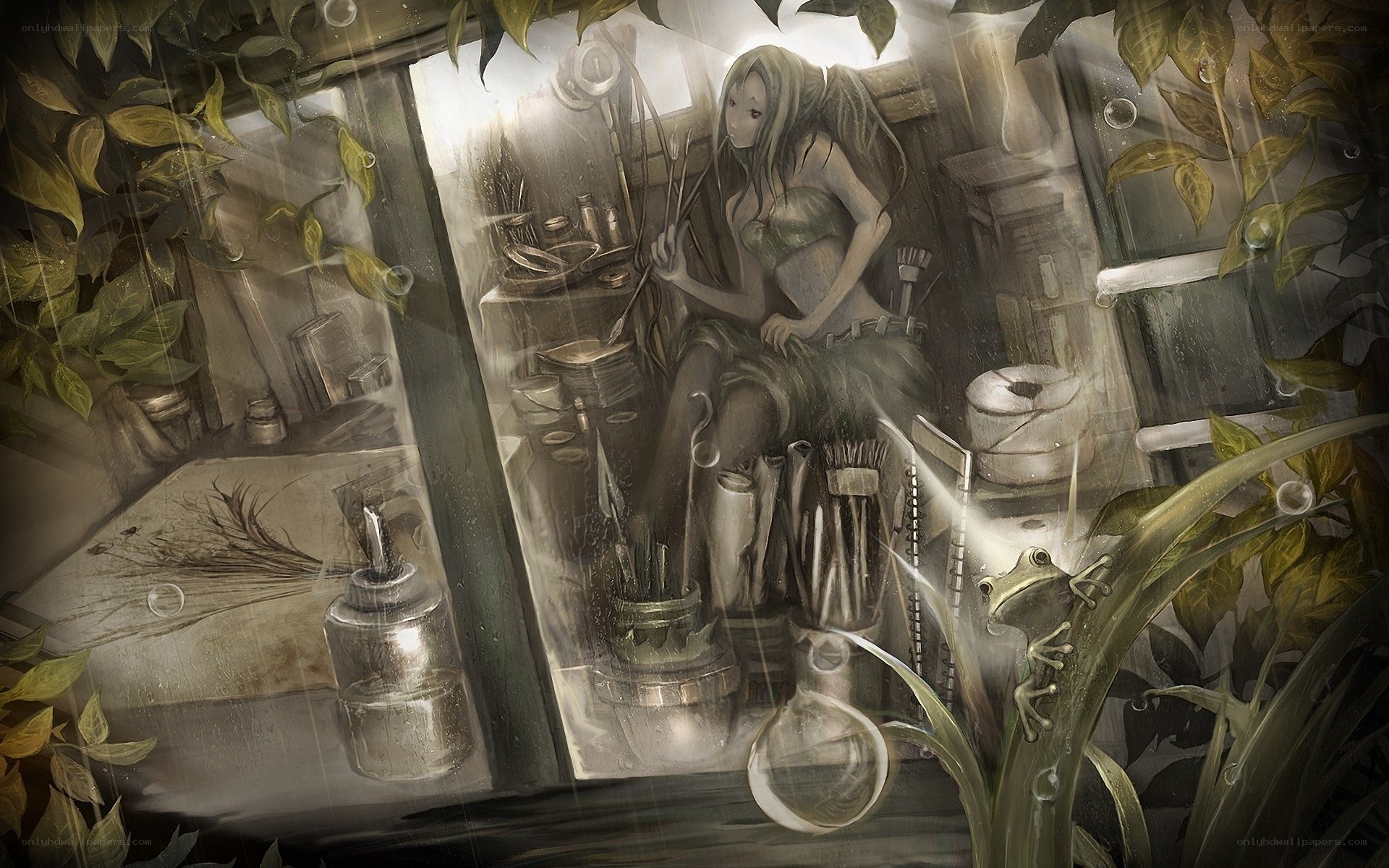 fairy in a rain-soaked workshop