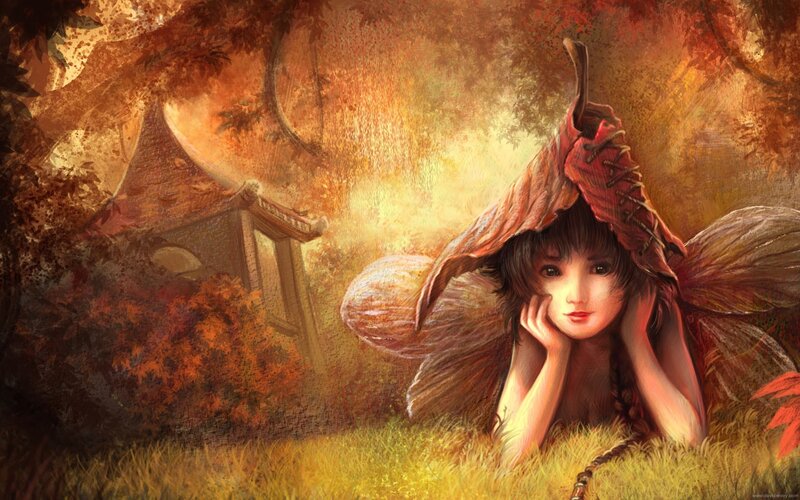 Fairy in Autumn Forest — Orange, Serene