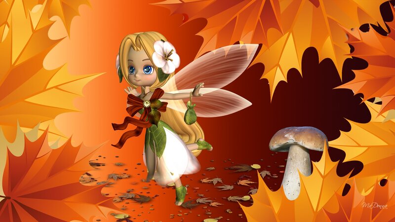 Fairy in Autumn Forest — Orange, Whimsical