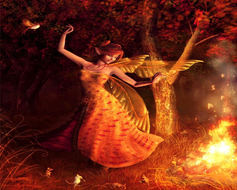 Fairy in Autumn Forest — Red, Dramatic