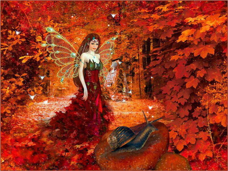 Fairy in Autumn Forest — Red
