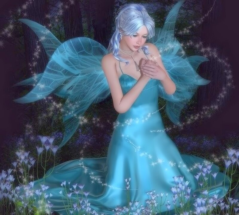 Fairy in Blue Dress — Serene, Night
