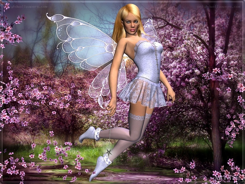 fairy in cherry blossom garden
