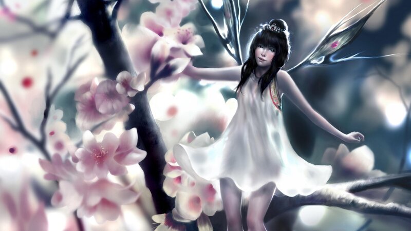 Fairy in Cherry Blossoms — White