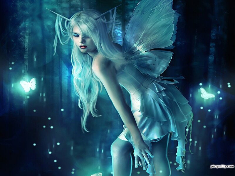 Fairy in Dark Forest — Blue, Mysterious, Night