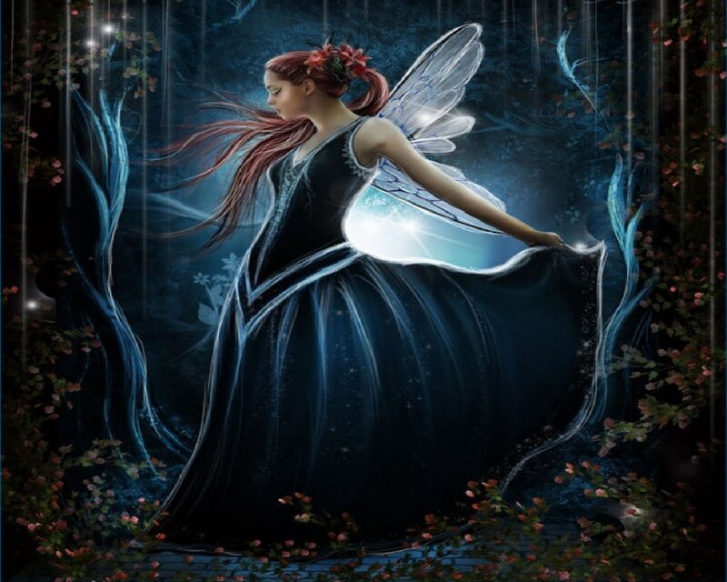 Fairy in Dark Forest — Blue, Mystical