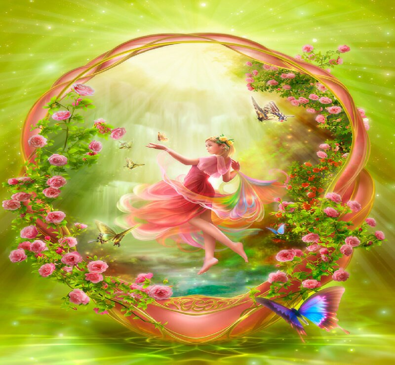Fairy in Floral Ring — Green