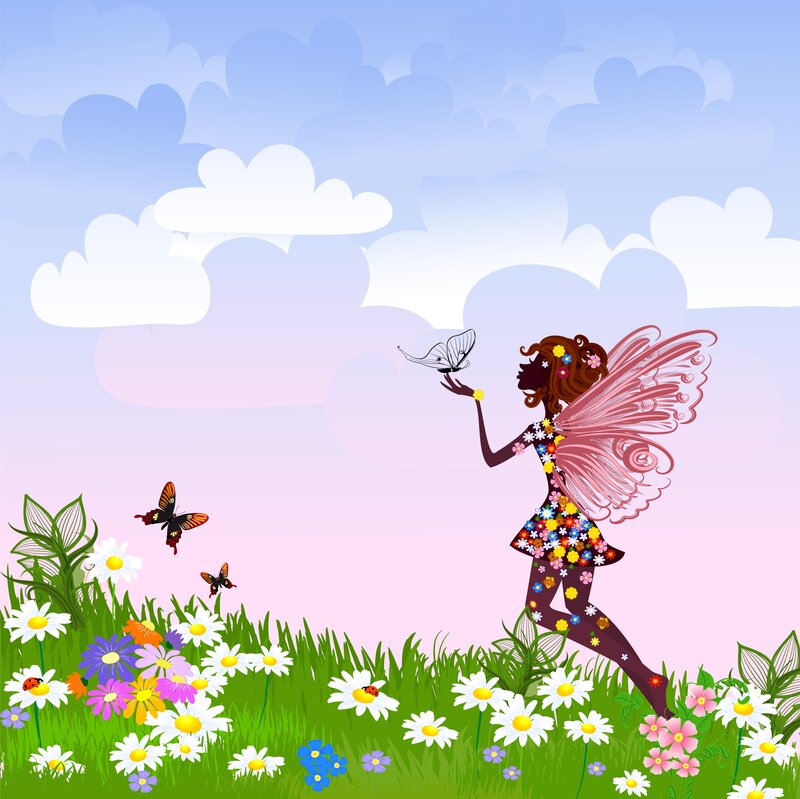 Fairy in Flower Field — Green, Serene