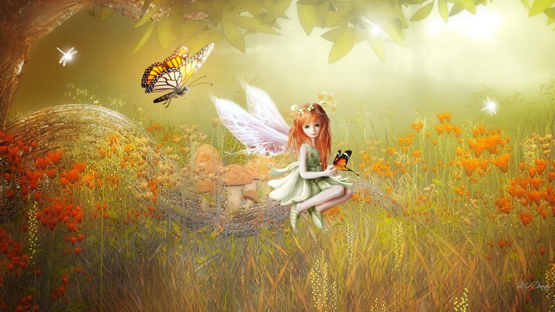 Fairy in Flower Field — Green