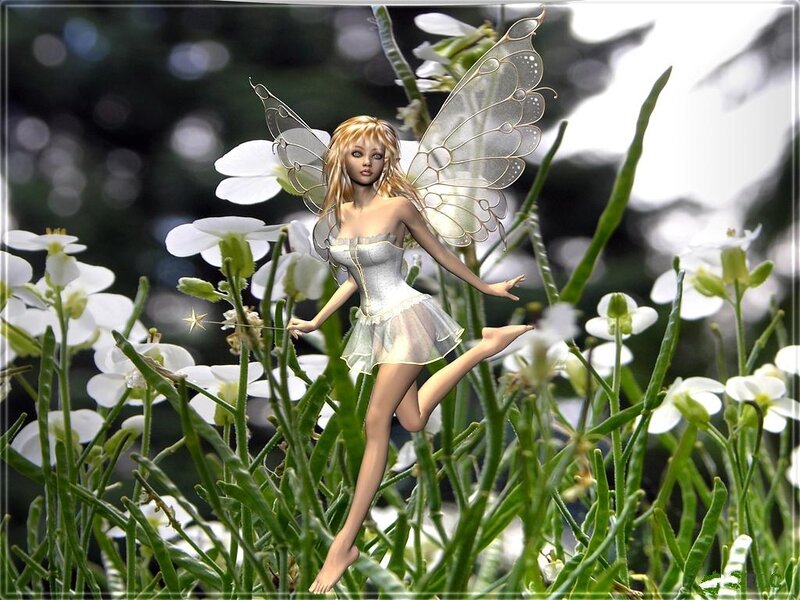 Fairy in Flower Field — White