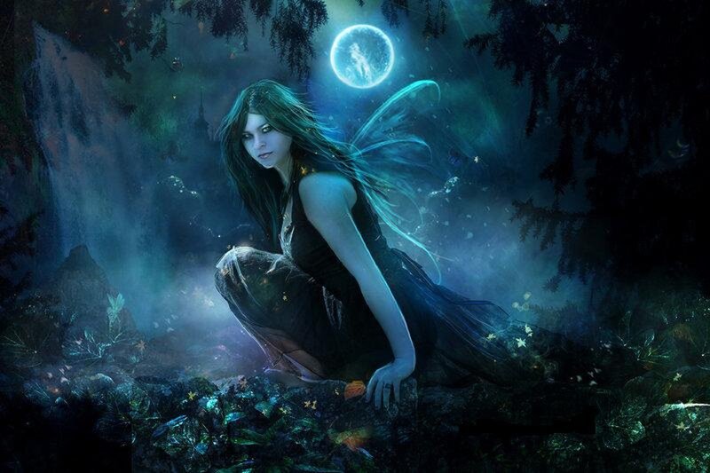 Fairy in Forest — Blue, Mystical