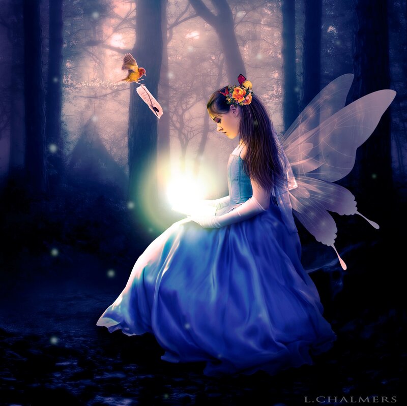 Fairy in Forest — Blue, Serene, Night