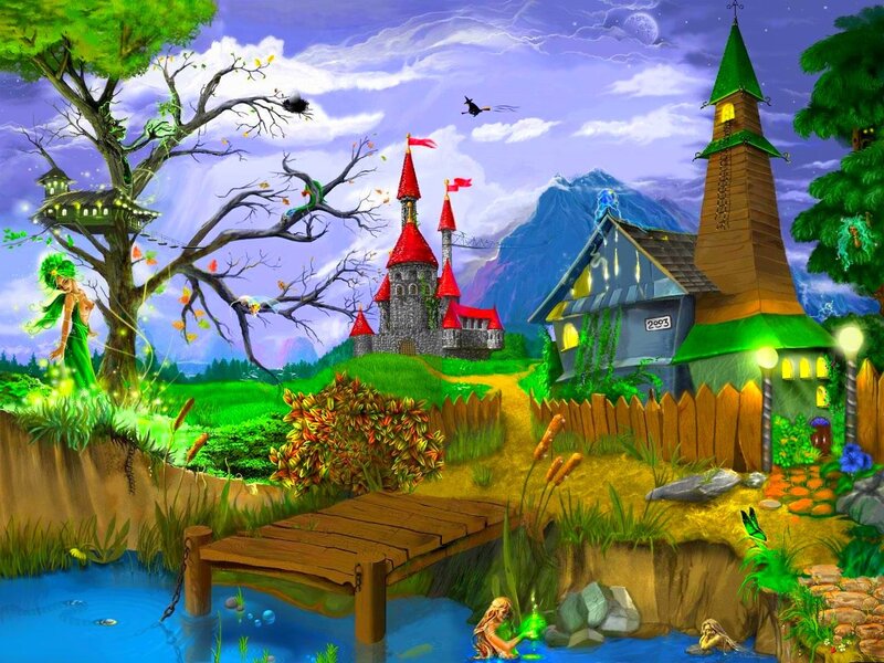 Fairy in Forest — Green, Fantasy, Night, Digital Art, Castle