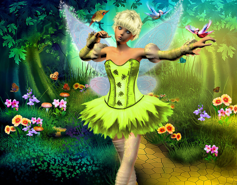 Fairy in Forest — Green, Magical, Afternoon, Digital Art