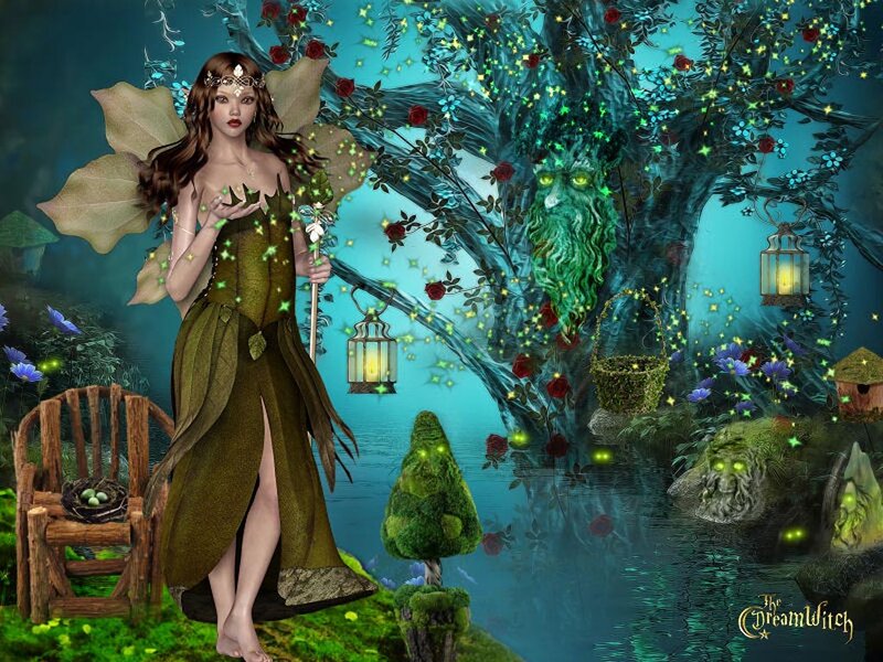 Fairy in Forest — Green, Magical