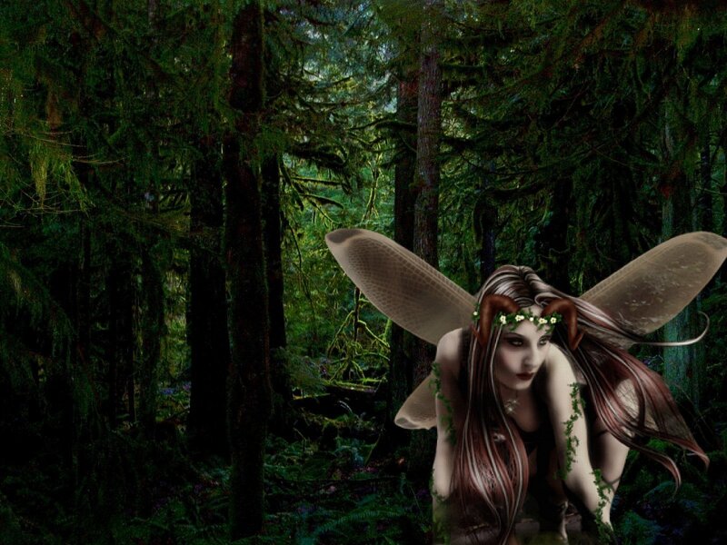 Fairy in Forest — Green, Mysterious, Night, Digital Art, Wings
