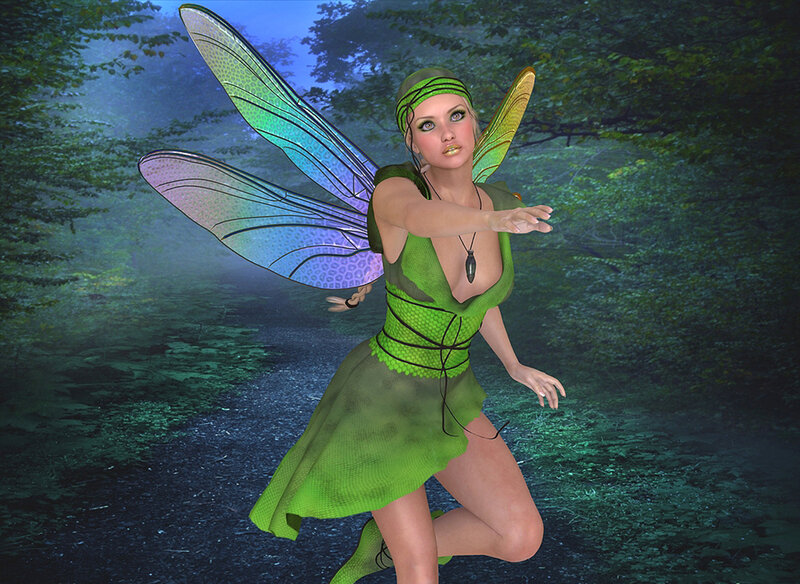 Fairy in Forest — Green, Mystical, Night