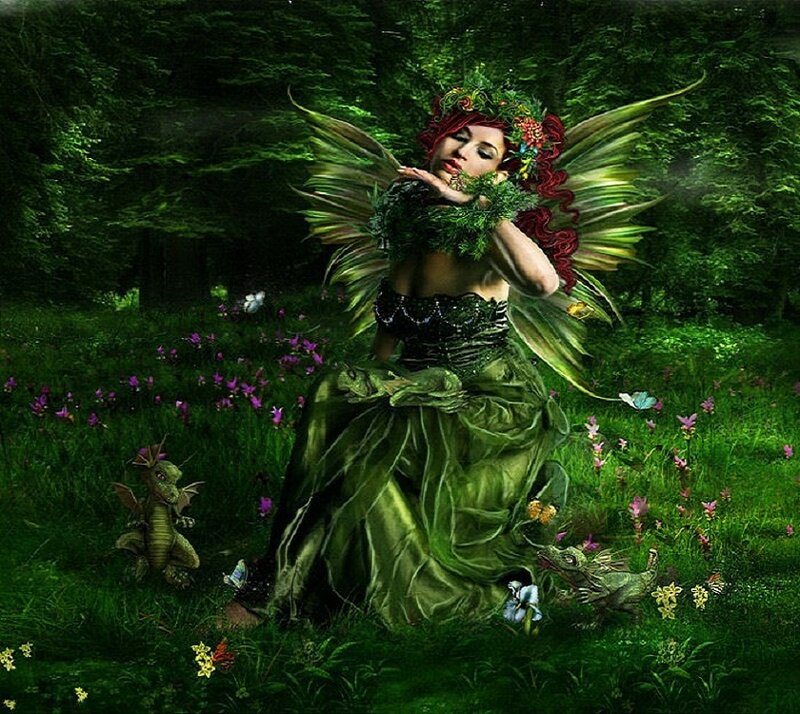 Fairy in Forest — Green, Serene, Afternoon, Digital Art
