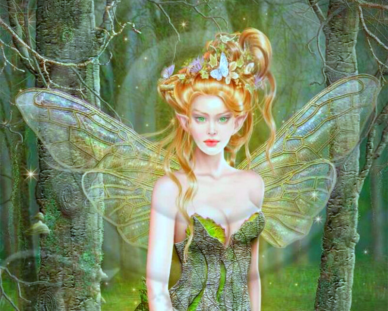 Fairy in Forest — Green, Serene, Afternoon, Digital Art, Wings, Butterflies