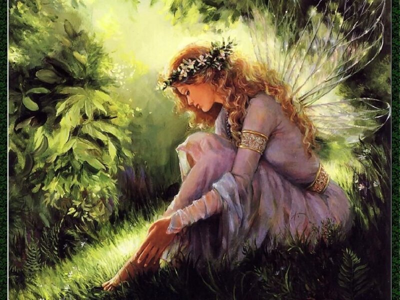 Fairy in Forest — Green, Serene, Afternoon, Painting, Wings