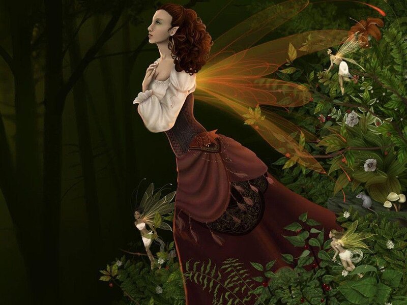 Fairy in Forest — Green, Serene, Night, Digital Art, Fairies, Trees, Flowers