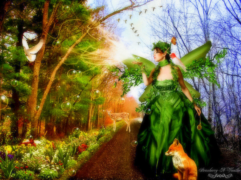 Fairy in Forest — Green, Serene, Spring