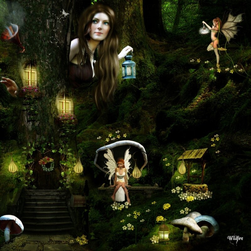 Fairy in Forest — Green, Whimsical, Night