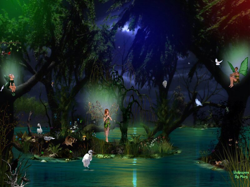 Fairy in Forest Pond