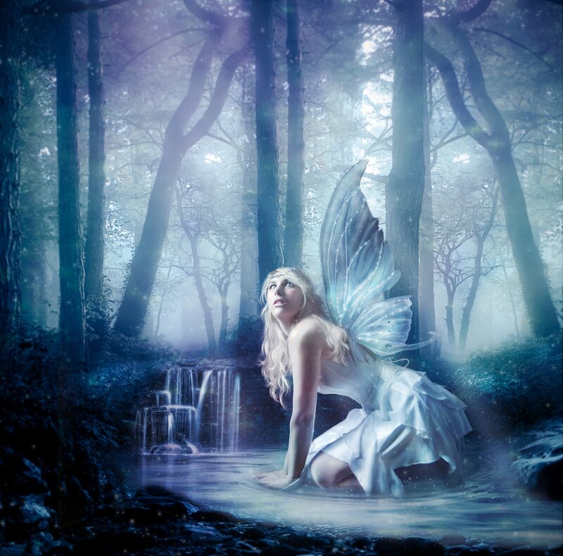 Fairy in Forest Stream — Blue