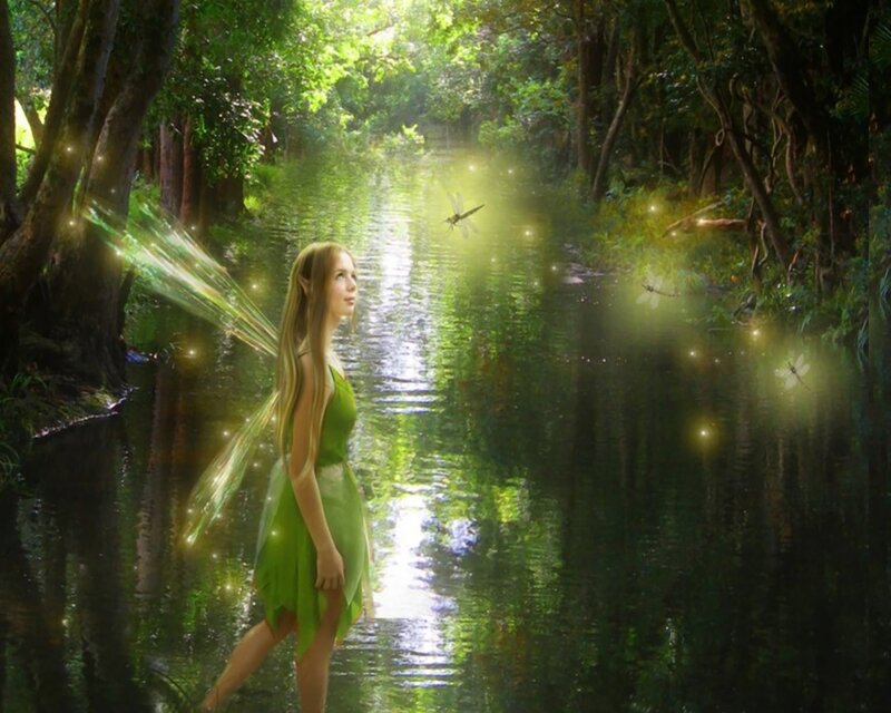 Fairy in Forest Stream — Green