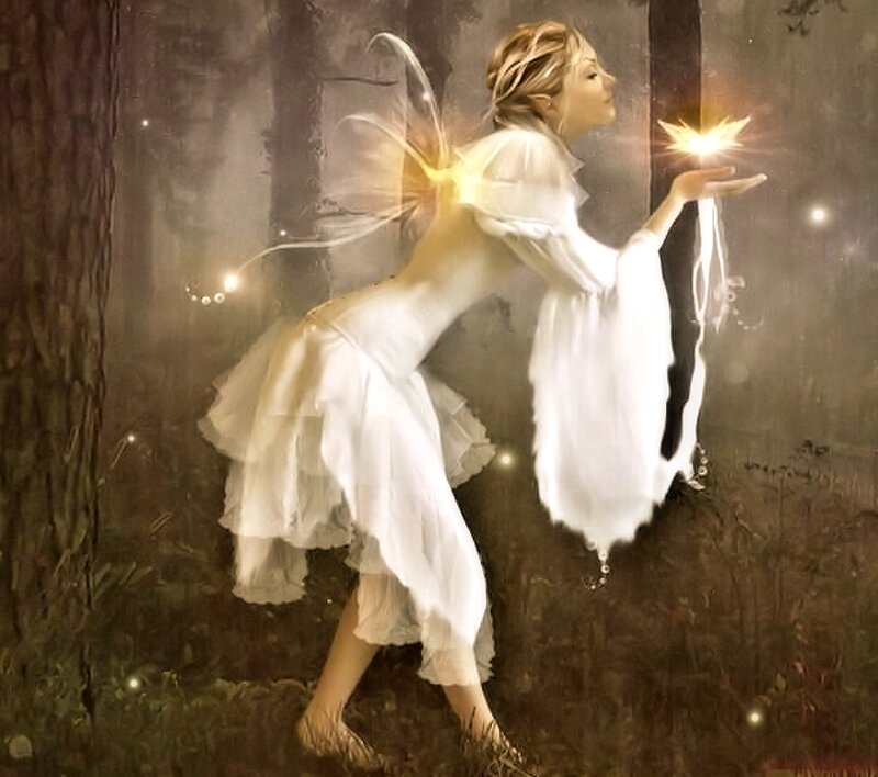 Fairy in Forest — White, Serene, Night, Digital Art