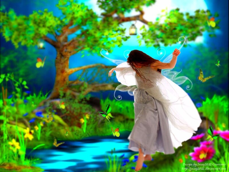 Fairy in Garden — Green, Serene, Night